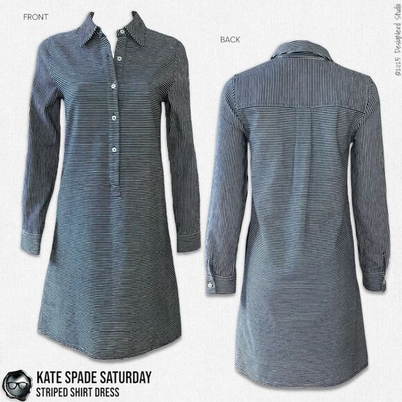 VINTAGE KATE SPADE SATURDAY LONG SLEEVE STRIPED DENIM SHIRT DRESS SPRING 2014 - Picture 1 of 12